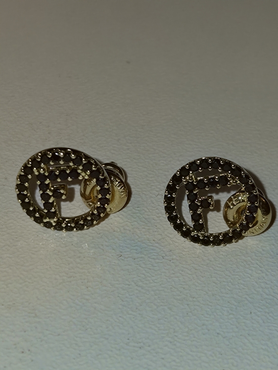 Fendi Jewelry - Fendi Gold-Tone Black Crystal 'F' Logo Stud Earrings,  Great Condition